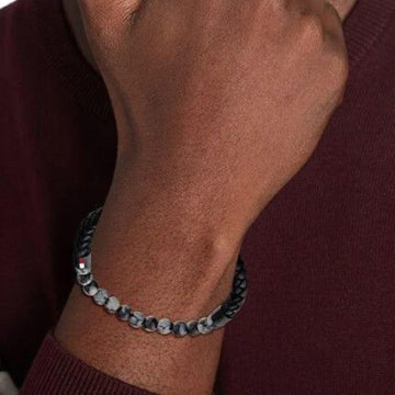 Ανδρικό δερμάτινο βραχιόλι Tommy Hilfiger 2790473 με χάντρες σε μαύρο χρώμα.